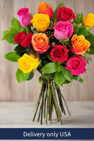 12 Mixed Roses Bunch - USA
