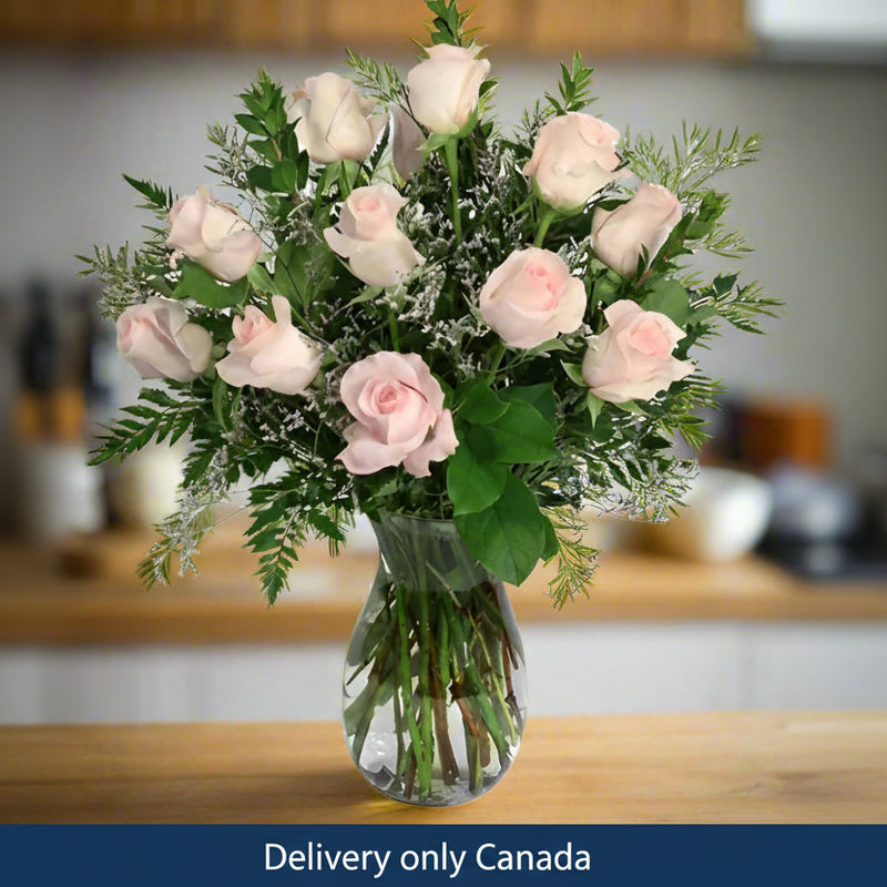 Soft Pink Roses Vase - Canada