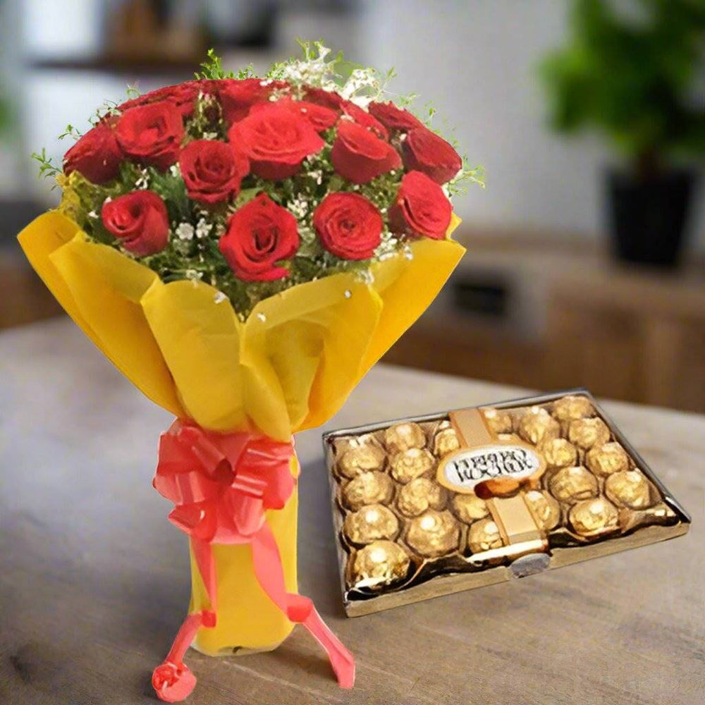 24pc Ferrero Rocher and Red Roses Bunch – India