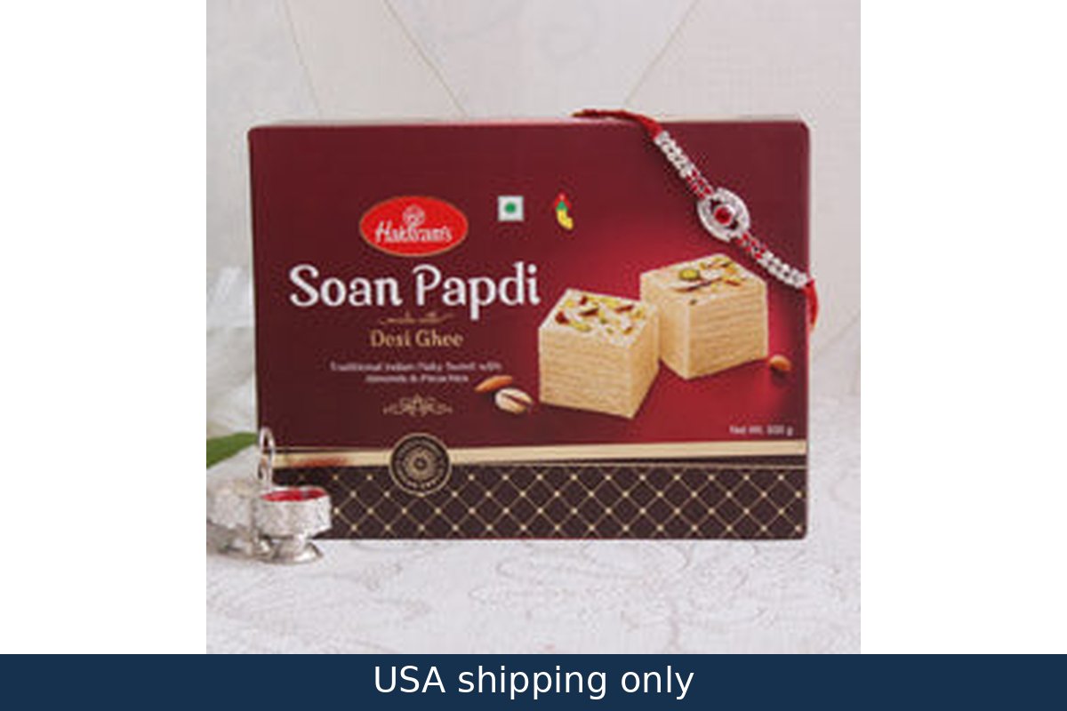 1 Jewelled Rakhi with 250 Gms 1 Jewelled Rakhi Haldirams Soan Papri – delivery in USA
