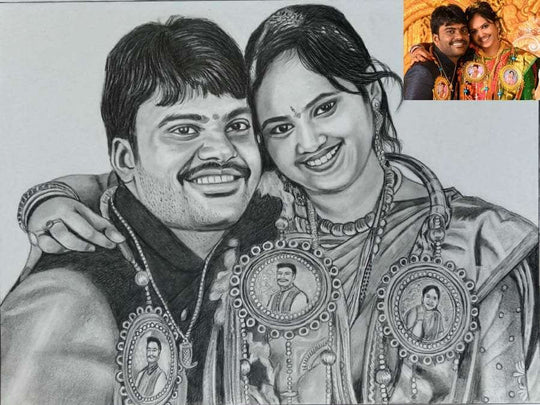 Pencil Art for Newly Married Couple – India