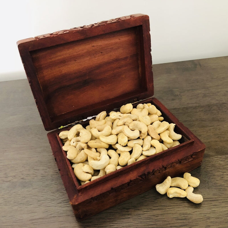 Wooden Handmade Carved Box with Cashew Nuts - FOR AUSTRALIA