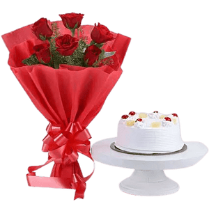 Pine apple cake 500 grams and  10 red roses bunch