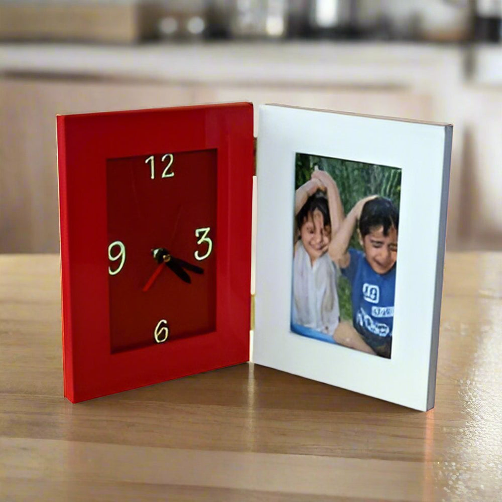 4x6 Folded Clock Frame with custom image of two colors white and red color frame