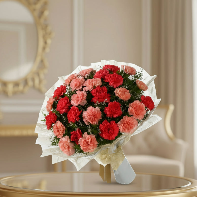 Send Red and Pink Carnations Bunch to India