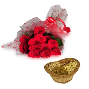 Roses Bunch and Dry Fruits Gift Hamper