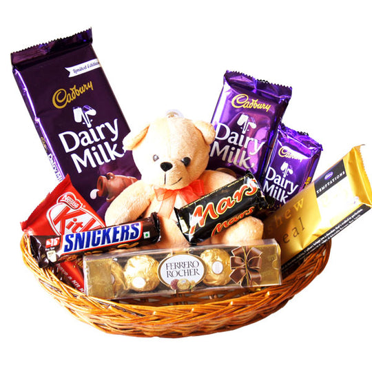 Teddy and Chocolate Basket Gift Hamper – India