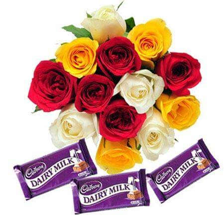 Multi Roses Bunch and Chocolates – India