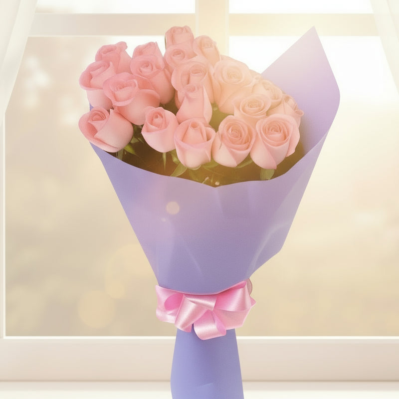 Send Pink Roses Paper Wrap Bunch Online to India