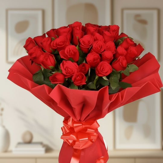 Red Roses Bunch with Paper Wrap
