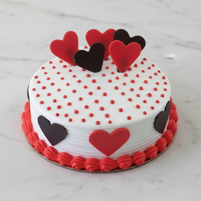 Red Polka Dot Cake with Hearts
