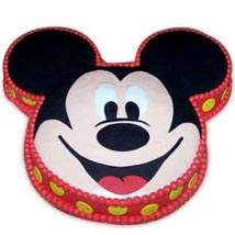 Soft Mickey Face Cake — a Mickey Mouse face with dark ears and red accents; India