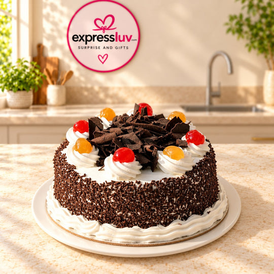 Round Crumb Finish Black Forest Cake – cake delivery in India