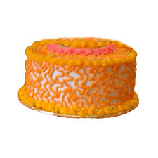 Orange Delight Cake — orange textured piping and pink accent border; India