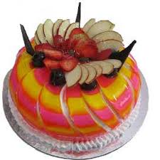 Vanilla Fruit Mix Cake — colourful layered glaze and mixed-fruit topping; India