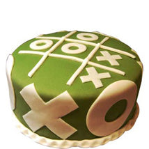 Tic Tac Toe Cake — green noughts-and-crosses board with pale game pieces; India