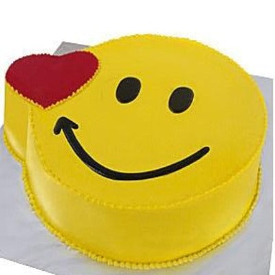 Celebration Kiss Emoji Cake — yellow smiling face with a red heart; India