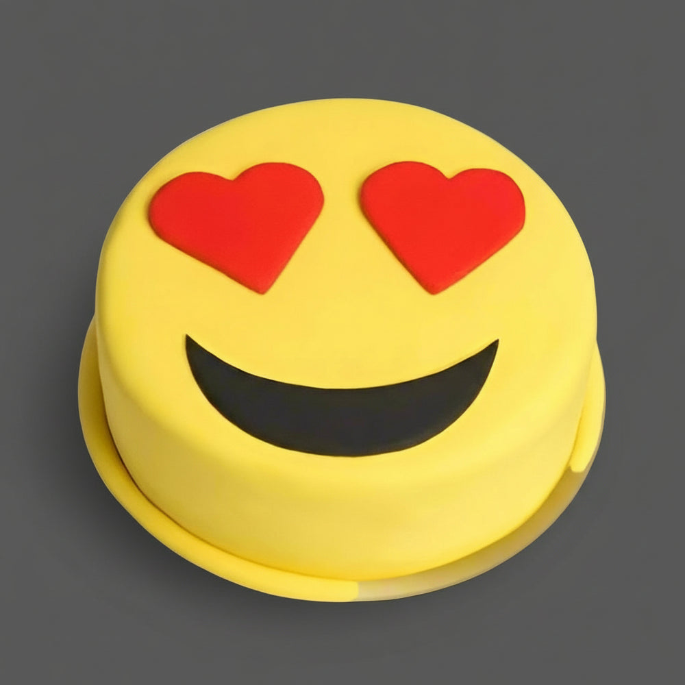 Heart Eyes Emoji Cake — yellow heart-eyes emoji face; India