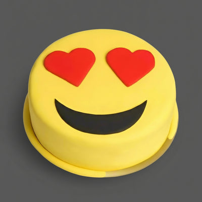 Heart Eyes Emoji Cake — yellow heart-eyes emoji face; India