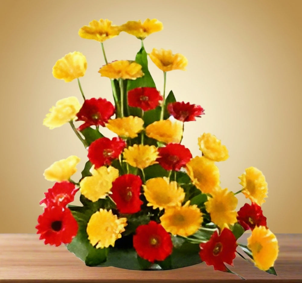 Red and Yellow Gerbera Flower Basket