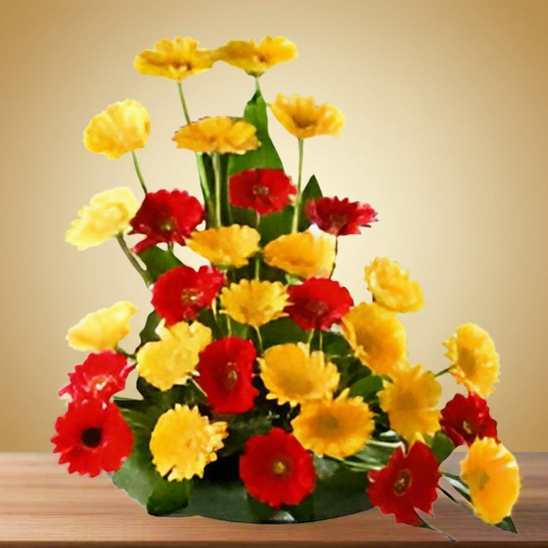Send Red and Yellow Gerbera Basket to India - Flower Delivery