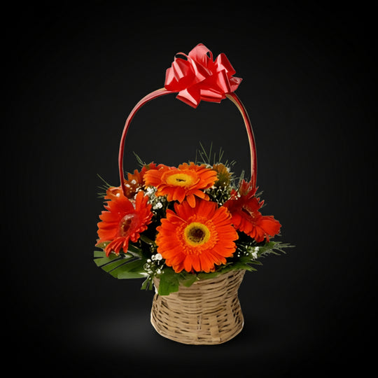 Orange Gerbera Flowers Basket
