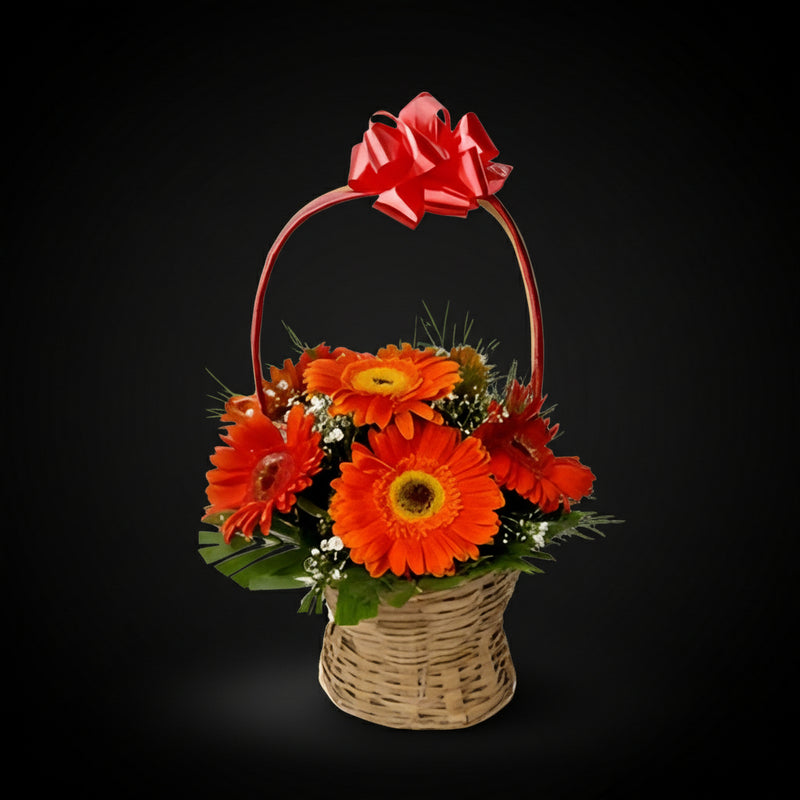 Orange Gerbera Flowers Basket - India
