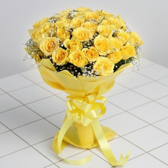 Yellow Roses Bunch with 35 Flowers
