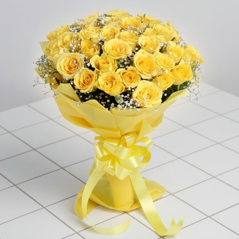 Yellow Roses Bunch with 35 Flowers