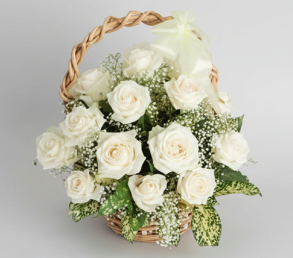 White Roses Basket