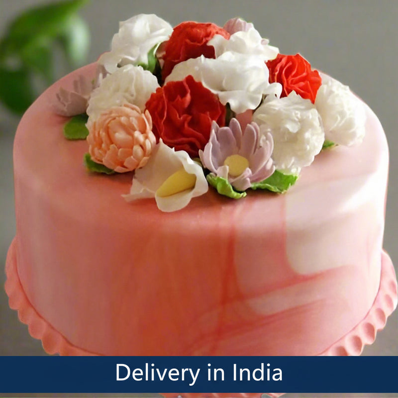 Orange Fondant Cake with Flowers - India