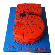 Spiderman Model "5" Number Cake — a red number 5 design with web patterns; India