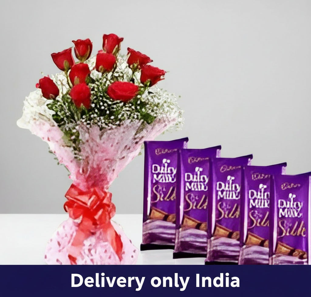 Red Roses & Dairy Milk Silk Chocolates – India
