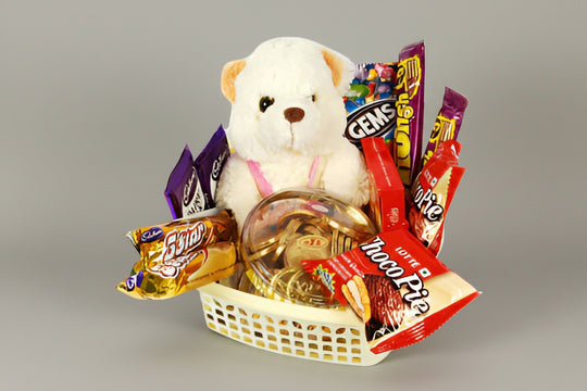 Chocolate gift hamper and teddy bear combo