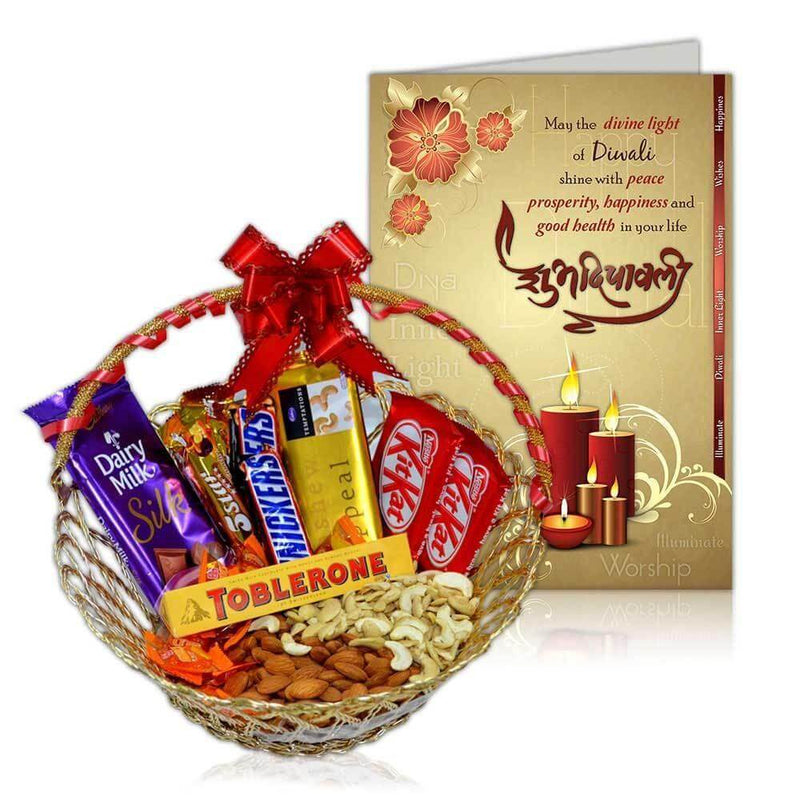 Choco Basket with dry fruits and Greeting card - India