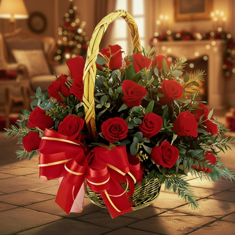 Red Roses Basket: 40 Roses