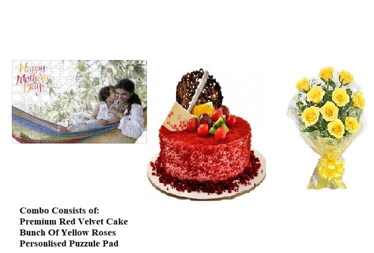 Premium Red Velvet cake, Yellow roses with Personalized Puzzle Pad – India