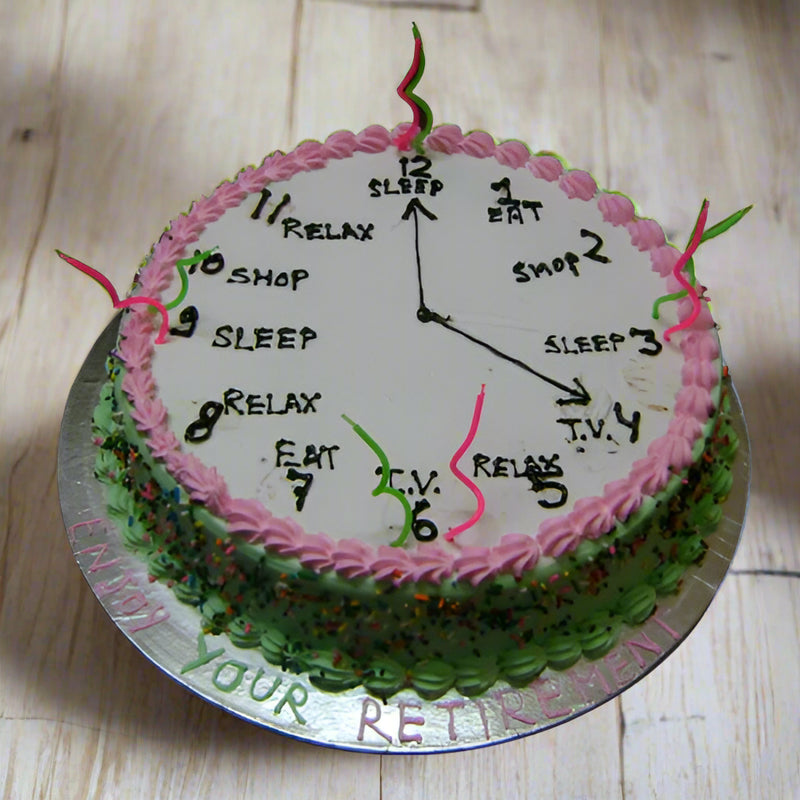 Time to Retire theme cake - India
