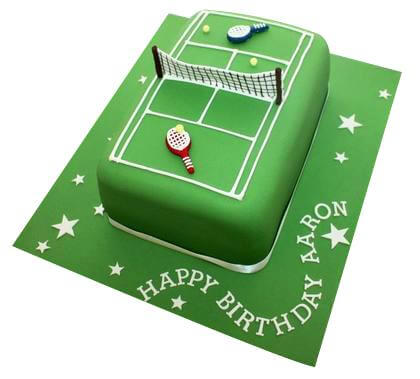 Tennis Cake — green tennis-court styling with a raised net; India