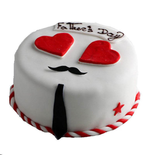 Shirt and Tie Fondant Cake for Father — white shirt-and-tie styling with two red hearts; India