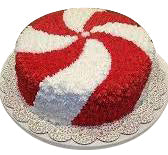 Red and White Spiral Cake — red-and-white spiral-patterned piping; India