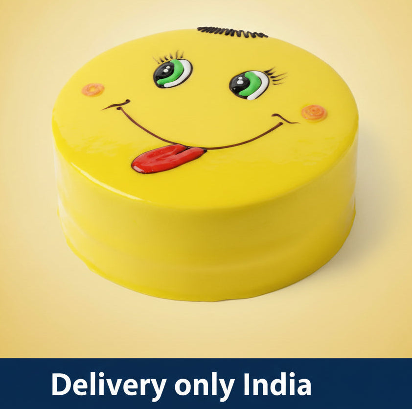 Happy Smiley Cake — a bright yellow smiling-face design; India