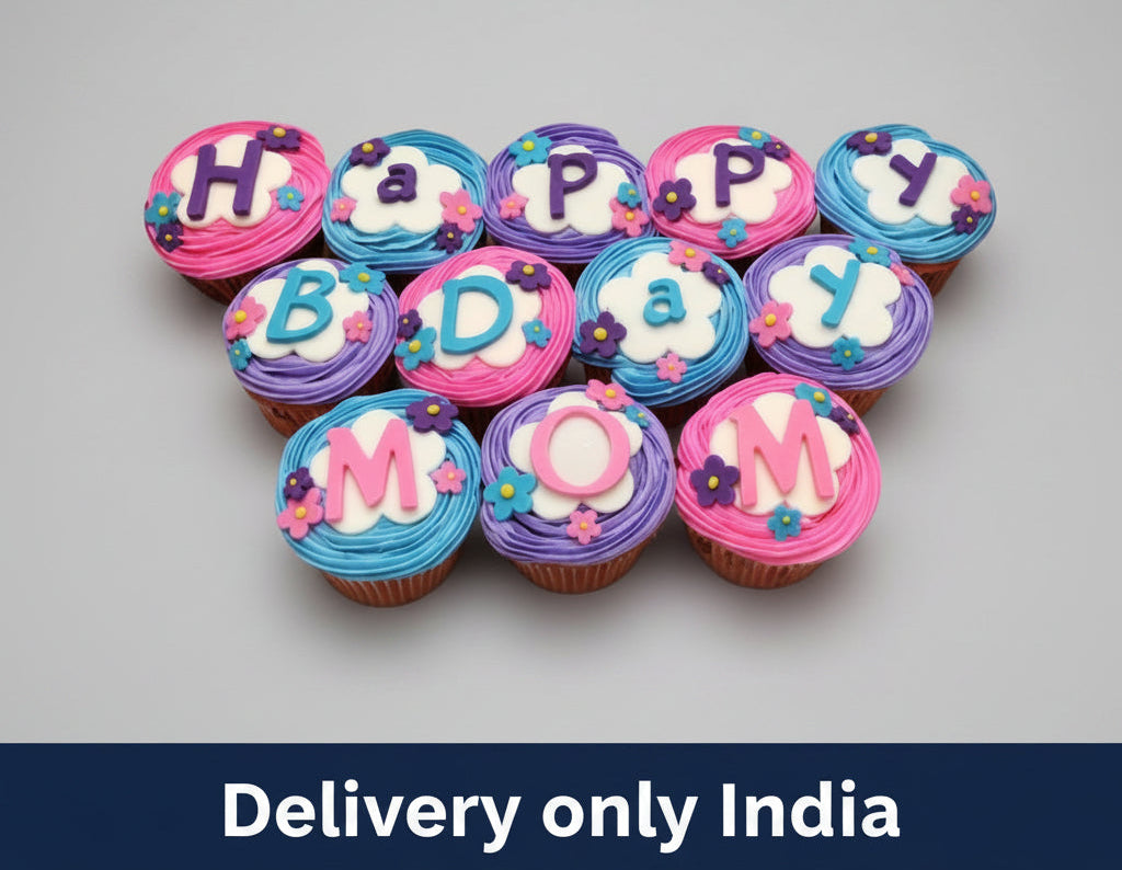 Best Cupcakes — colourful birthday lettering arranged across individual cupcakes; India