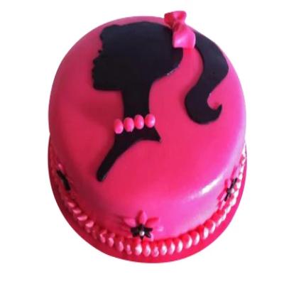 Pink Silhouette Designer Cake — pink finish and a dark girl-silhouette motif; India