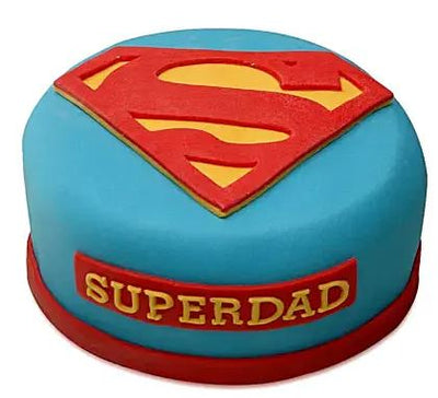 Father’S Day Cakes — blue finish and a large Superman-style dad emblem; India