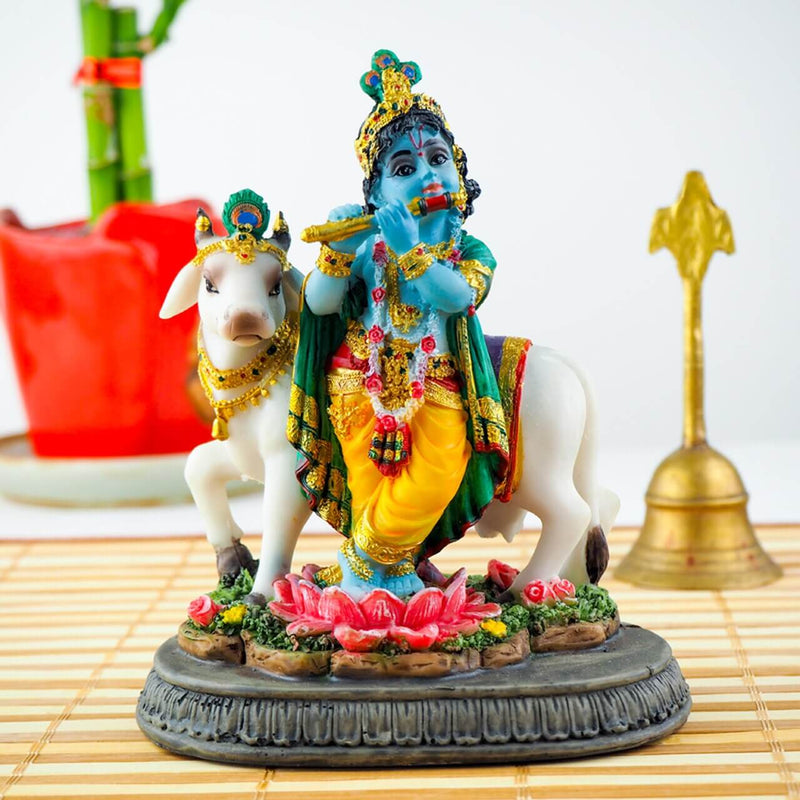 Krishanjee with cow statue 5inch - FOR AUSTRALIA