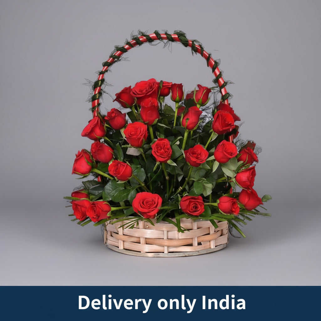 Basket Arrangement of Red roses – India