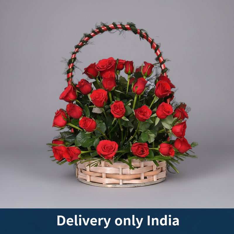 Basket Arrangement of Red roses - India