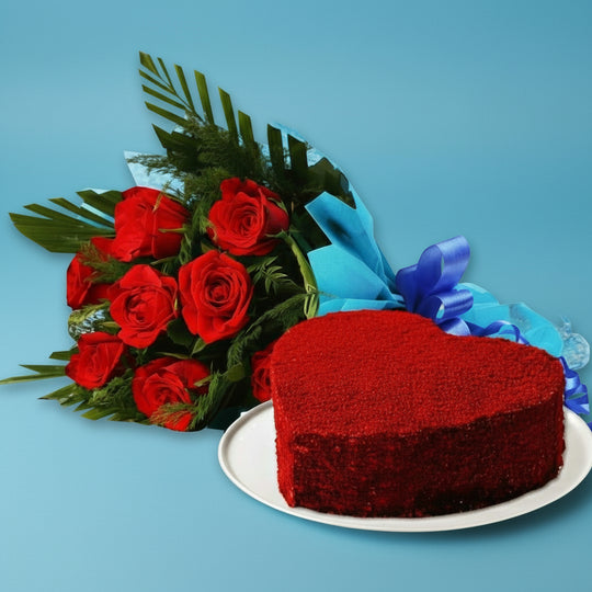 Cake and rose bouquet
