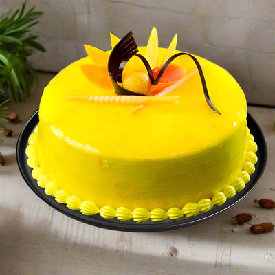 Simple Yellow Pineapple Cake - 1 kg — yellow glaze and a small pale-and-dark decorative cluster; India